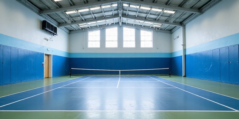 Indoor tennis court with advanced climate control and perfect lighting