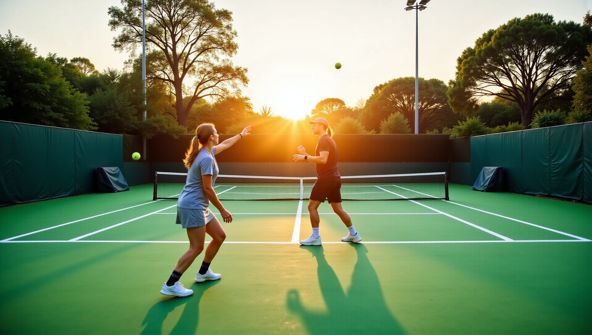 Dynamic high-quality image of a tennis court with players in action