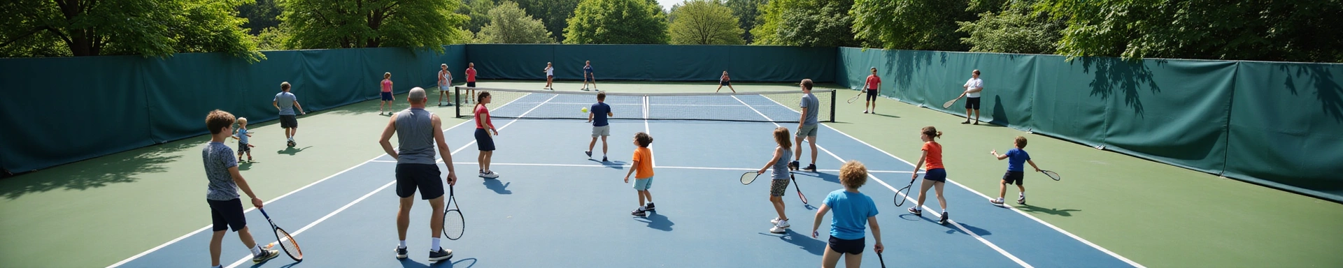 Diverse tennis players on court, including children, adults, and various skill levels, demonstrating the inclusivity of programs.